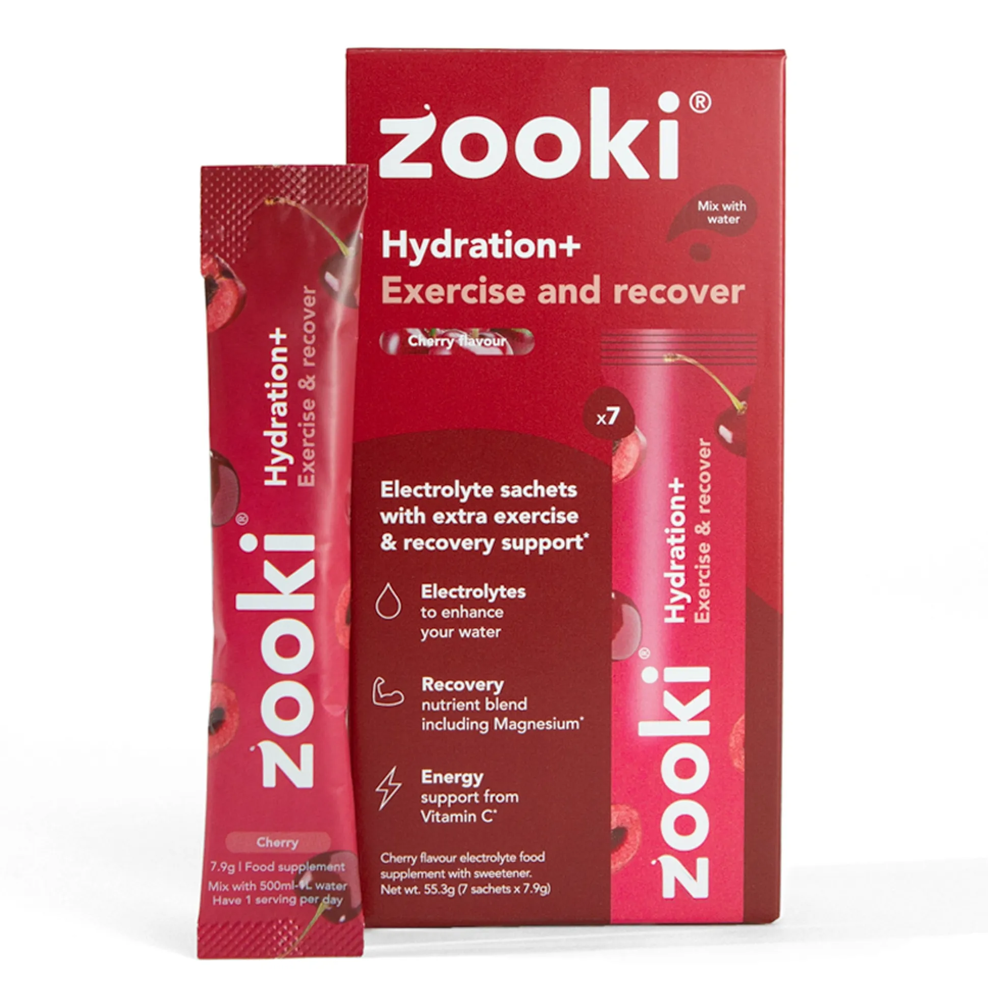 Zooki Hydrate+ Exercise & Recover, Cherry Flavour 7x7.9g