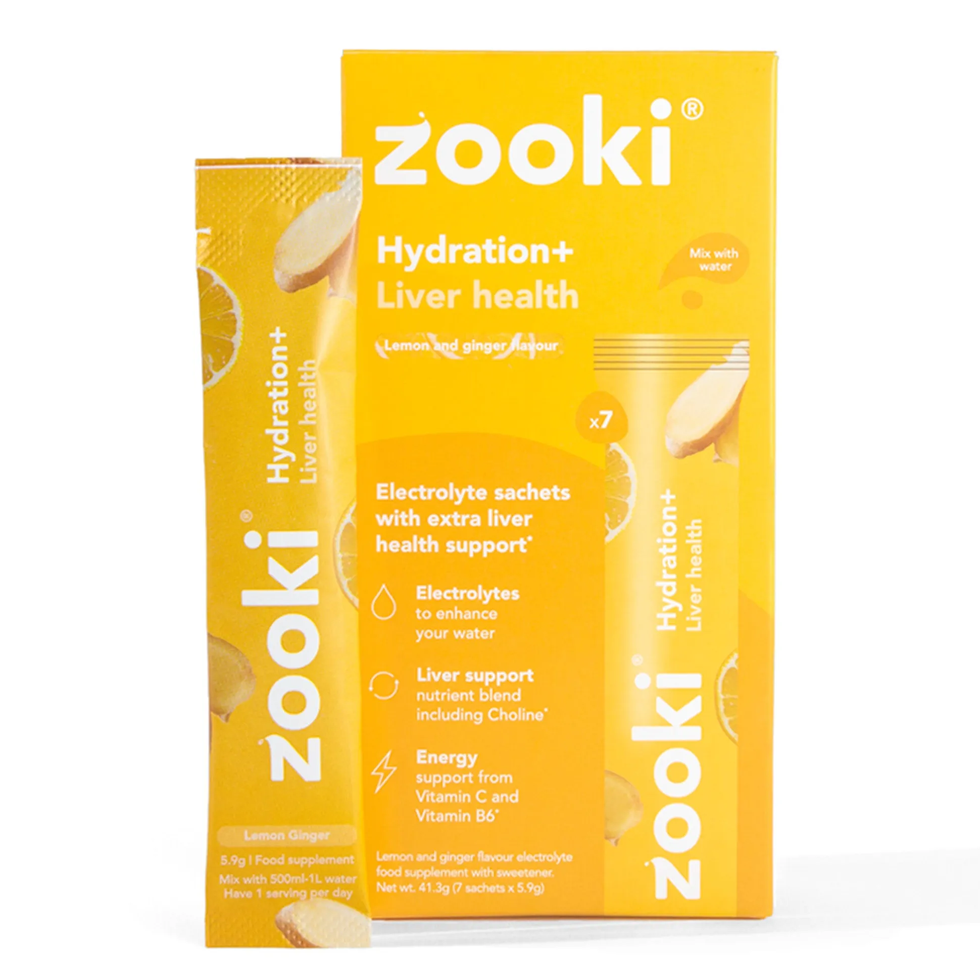 Zooki Hydrate+ Liver Health, Lemon Ginger Flavour 7x5.9g