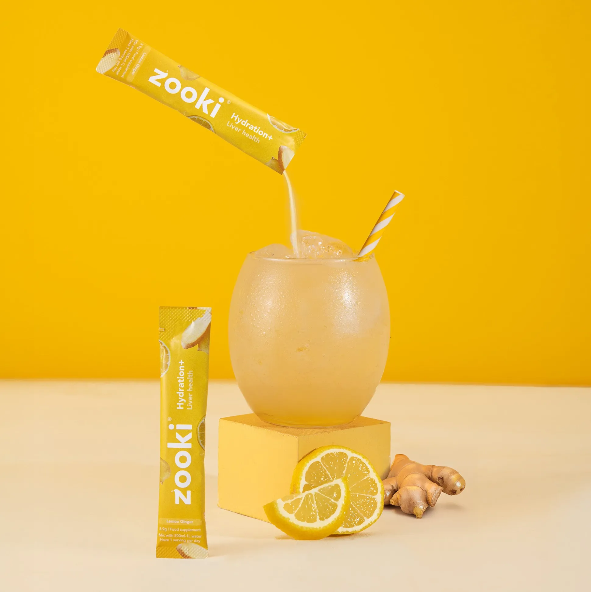 Zooki Hydrate+ Liver Health, Lemon Ginger Flavour 7x5.9g