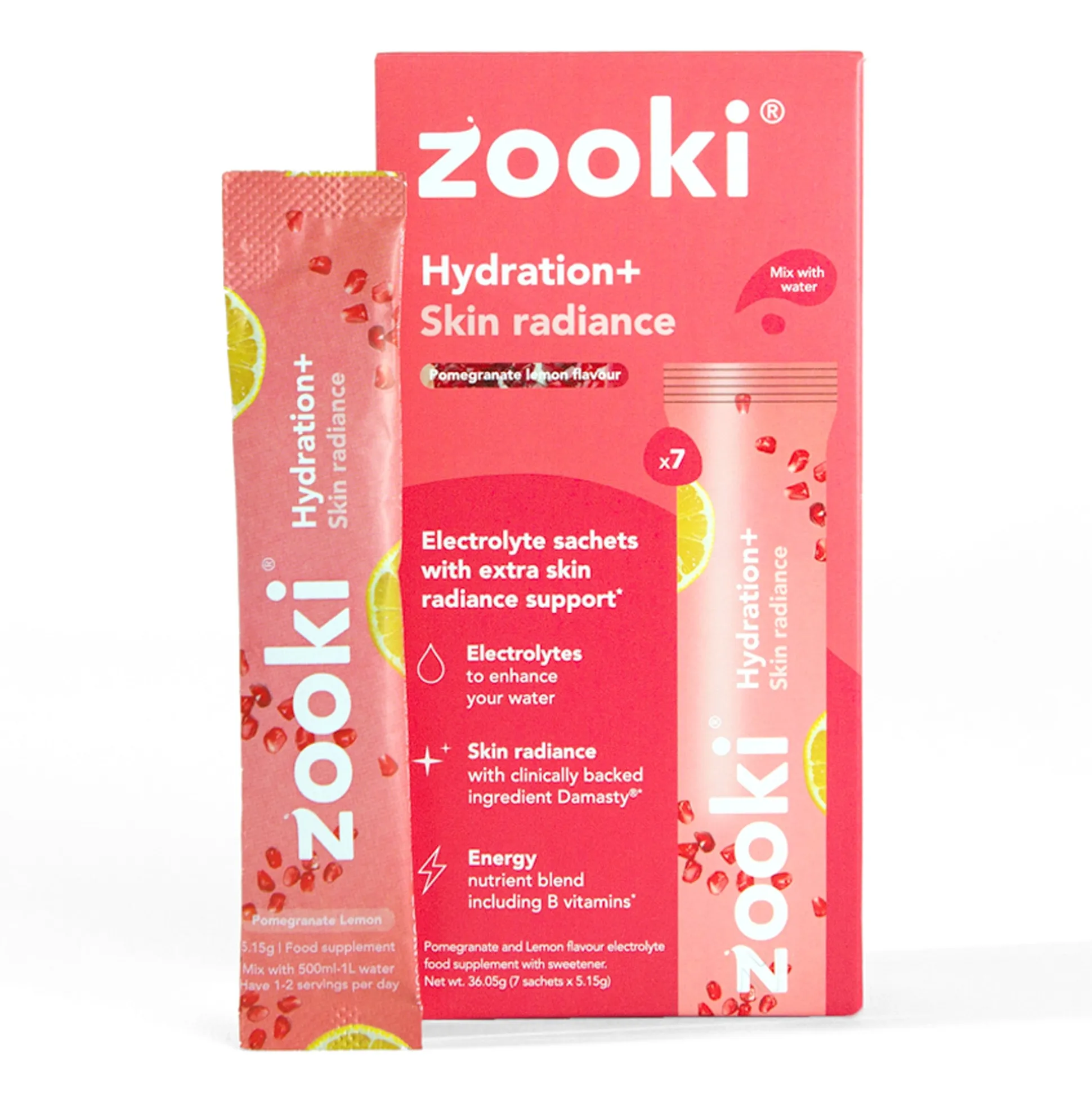 Zooki Hydrate+ Skin Radiance, Pomegranate Flavour 7x5.15g